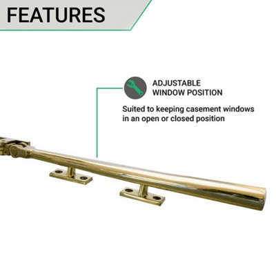 AFIT Polished Brass Contemporary Window Stay - 10"/250mm