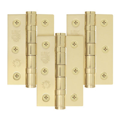 AFIT Polished Brass Door Hinges - 3 Inch / 76mm  Internal Fire Door Hinges - 1.5 Pairs