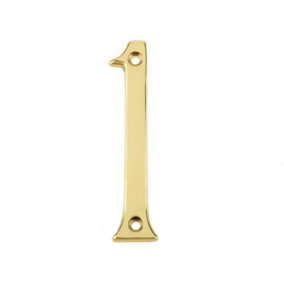 AFIT Polished Brass Door Number - Numeral 1 - Screw Fix 75mm