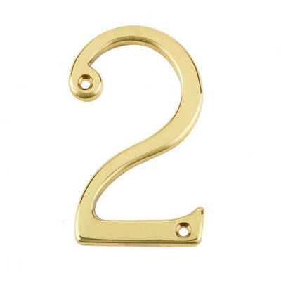 AFIT Polished Brass Door Number - Numeral 2 - Screw Fix 75mm