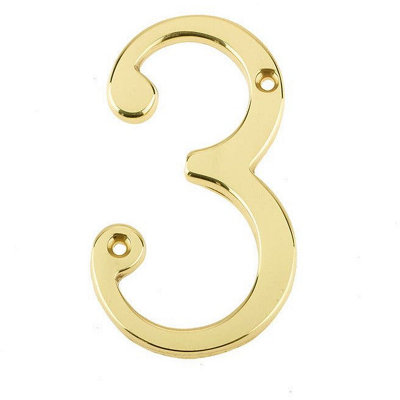 AFIT Polished Brass Door Number - Numeral 3 - Screw Fix 75mm