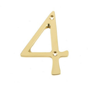 AFIT Polished Brass Door Number - Numeral 4 - Screw Fix 75mm