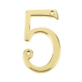 AFIT Polished Brass Door Number - Numeral 5 - Screw Fix 75mm