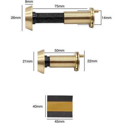 AFIT Polished Brass Door Viewer for 50-70mm Doors - 200 Degree Glass Lens - 14mm Diameter