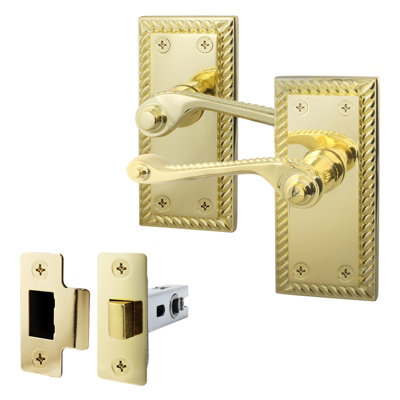 AFIT Polished Brass Georgian Scroll Door Handle Latch Set - Internal Door Handles & Latch (64mm)