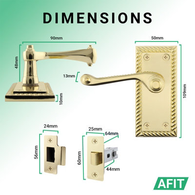 AFIT Polished Brass Georgian Scroll Door Handle Latch Set - Internal Door Handles & Latch (64mm)