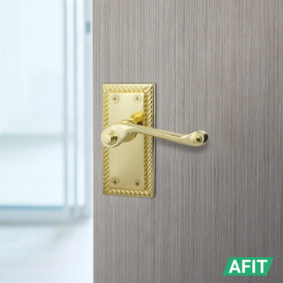 AFIT Polished Brass Georgian Scroll Door Handle Latch Set - Internal Door Handles & Latch (64mm)