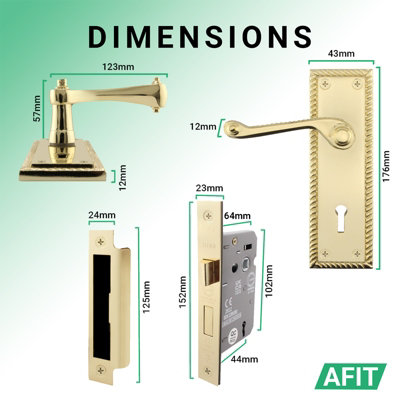 AFIT Polished Brass Georgian Scroll Door Handle Lock Set - Internal Door Handles & Lock (64mm)