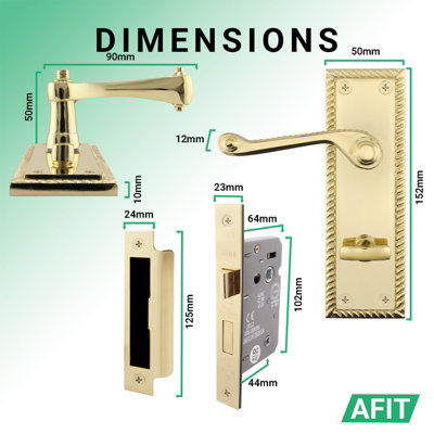 AFIT Polished Brass Georgian Scroll Door Handle Set - Internal Door Handles & Sashlock (64mm)