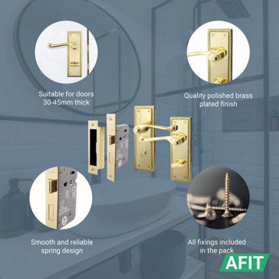 AFIT Polished Brass Georgian Scroll Door Handle Set - Internal Door Handles & Sashlock (64mm)