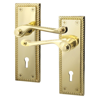 AFIT Polished Brass Georgian Scroll Internal Door Handles for Lock - Keyhole