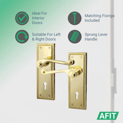 AFIT Polished Brass Georgian Scroll Internal Door Handles for Lock - Keyhole