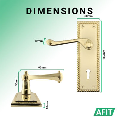 AFIT Polished Brass Georgian Scroll Internal Door Handles for Lock - Keyhole