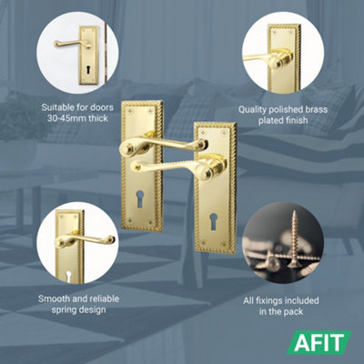 AFIT Polished Brass Georgian Scroll Internal Door Handles for Lock - Keyhole