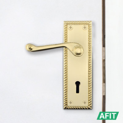 AFIT Polished Brass Georgian Scroll Internal Door Handles for Lock - Keyhole