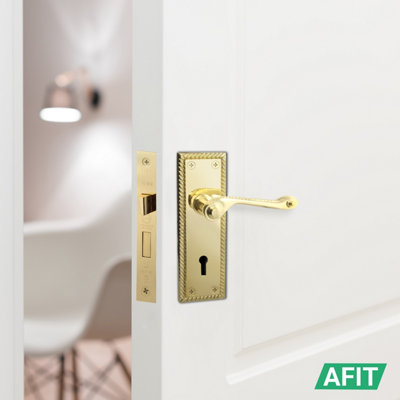 AFIT Polished Brass Georgian Scroll Internal Door Handles for Lock - Keyhole