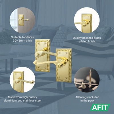 AFIT Polished Brass Georgian Scroll Internal Door Handles on Backplate - Lever Latch