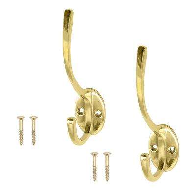 AFIT Polished Brass Hat and Coat Hook - 125mm - Pack of 2