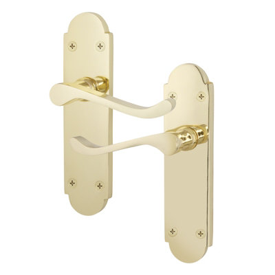 AFIT Polished Brass Internal Door Handles on Backplate - Latch - Shaped Victorian Scroll