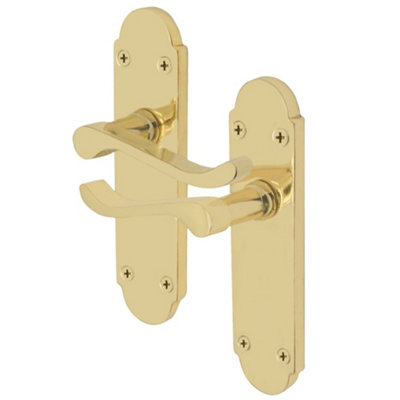 AFIT Polished Brass Internal Door Handles on Backplate - Latch - Victorian Scroll Price Comparisons | Compare The Build