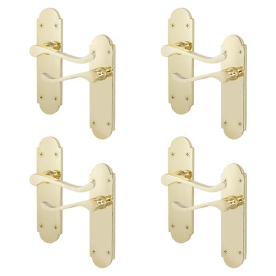 AFIT Polished Brass Internal Door Handles on Backplate - Pack 4 - Shaped Victorian Scroll