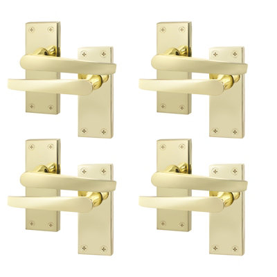 AFIT Polished Brass Internal Door Handles on Backplate - Pack 4 - Straight Pattern