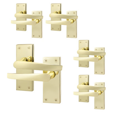 AFIT Polished Brass Internal Door Handles on Backplate - Pack 5 - Straight Pattern