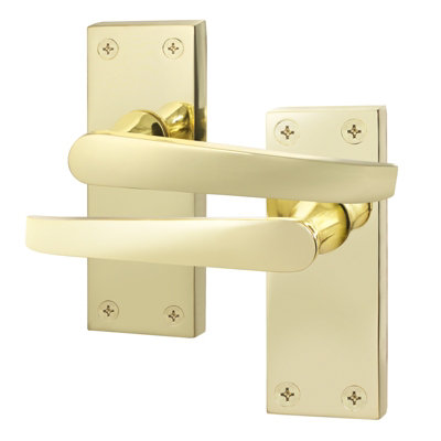 AFIT Polished Brass Internal Door Handles on Backplate - Straight Pattern
