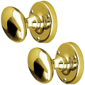 AFIT Polished Brass Oval Mortice Knob Set Sprung - Pair