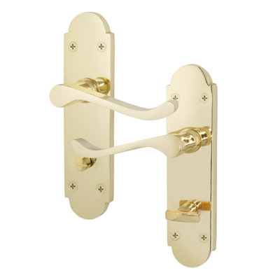 AFIT Polished Brass Shaped Victorian Scroll Bathroom Door Handles - Internal Door Handles on Backplate