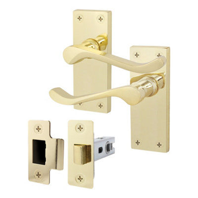 AFIT Polished Brass Traditional Victorian Scroll Door Handle Latch Set - Internal Door Handles & Latch (64mm)