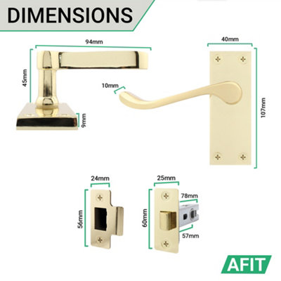 AFIT Polished Brass Traditional Victorian Scroll Door Handle Latch Set - Internal Door Handles & Latch (64mm)