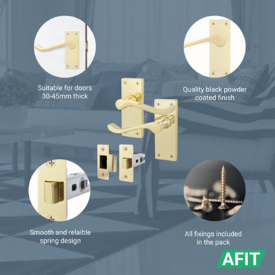 AFIT Polished Brass Traditional Victorian Scroll Door Handle Latch Set - Internal Door Handles & Latch (64mm)