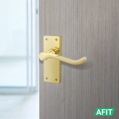 AFIT Polished Brass Traditional Victorian Scroll Door Handle Latch Set - Internal Door Handles & Latch (64mm)