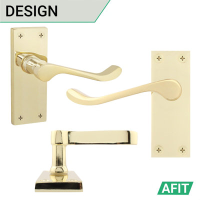 AFIT Polished Brass Traditional Victorian Scroll Internal Door Handles on Backplate - Lever Latch