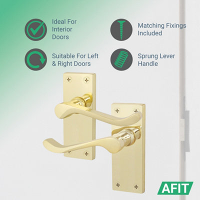 AFIT Polished Brass Traditional Victorian Scroll Internal Door Handles on Backplate - Lever Latch