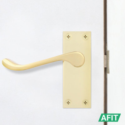 AFIT Polished Brass Traditional Victorian Scroll Internal Door Handles on Backplate - Lever Latch