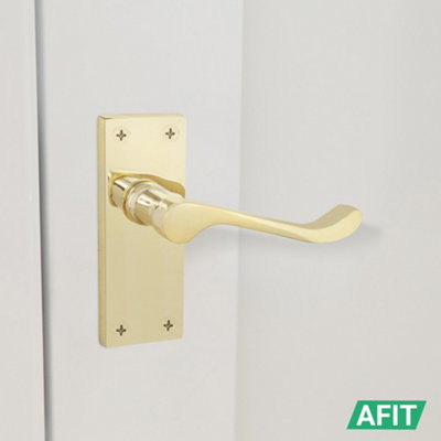 AFIT Polished Brass Traditional Victorian Scroll Internal Door Handles on Backplate - Lever Latch