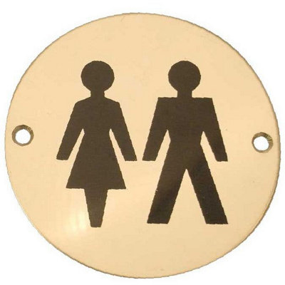 AFIT Polished Brass Unisex Toilet Pictogram Sign 76mm