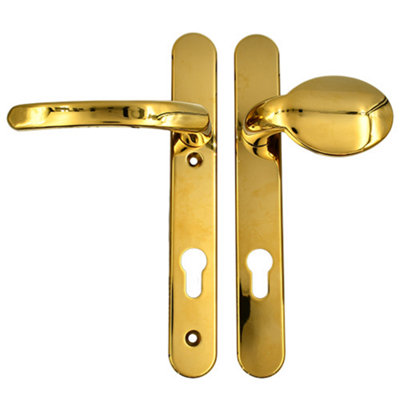 AFIT Polished Brass UPVC Lever Pad Door Handles - 92mm PZ Centres - 122mm Fixing Centres - 245x34mm