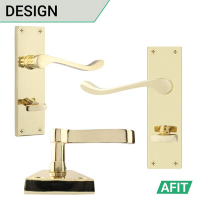 AFIT Polished Brass Victorian Scroll Bathroom Door Handle Set, 1 Pair ...