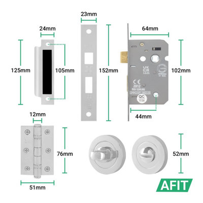 AFIT Polished Chrome Bathroom Door Handle Round Rose Kit, 1 Pair of ...