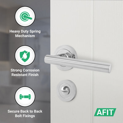 AFIT Polished Chrome Bathroom Door Handle Round Rose Kit, 1 Pair of ...