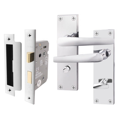 AFIT Polished Chrome Bathroom Door Handle Set - Internal Door Handles & Lock (64mm) - Straight Pattern