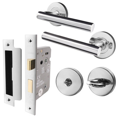 AFIT Polished Chrome Bathroom Door Handle Set - Internal Door Handles, Lock (64mm) Turn & Release - Olvera Range