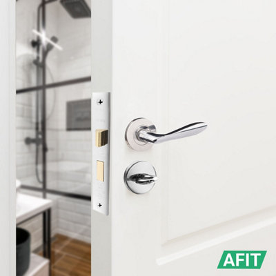 AFIT Polished Chrome Bathroom Door Handle Set Internal, Thumb Turn & Release Set,  66mm Lock, 76mm Hinges - Sarran Range - 7