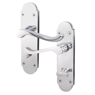 AFIT Polished Chrome Bathroom Door Handles - Victorian Scroll Shaped - 1 Pair of Internal Door Handles