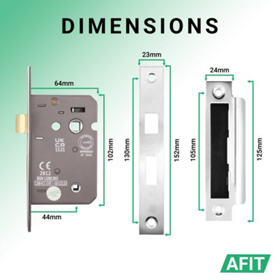 AFIT Polished Chrome Bathroom Lock - Fire Rated & CE Approved Mortice ...