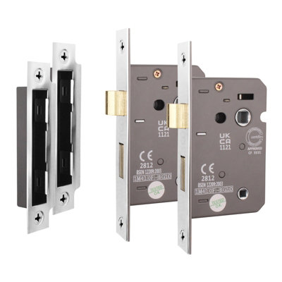 AFIT Polished Chrome Bathroom Lock - Fire Rated & CE Approved Mortice Door Lock 80mm / 3 Inch - Pack of 2