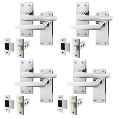 AFIT Polished Chrome Door Handle Latch Set - Pack 4 - Internal Door Handles & Latch (64mm) - Straight Pattern